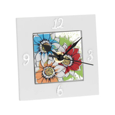 Bagutta Girasoli Multicolore Orologio da Tavolo Quadrato Bianco 10x10 cm