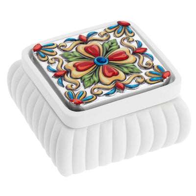 Bagutta Maiolica Rossa Cofanetto Quadrato Bianco a Coste 8x8x4 cm