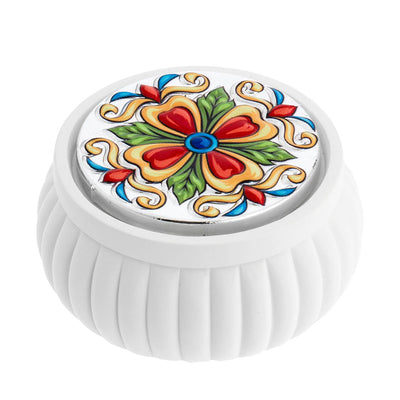 Bagutta Maiolica Rossa Cofanetto Tondo Bianco a Coste Ø 8,5x4 cm