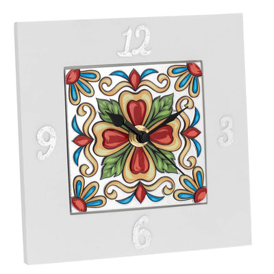 Bagutta Maiolica Rossa Orologio da Tavolo Quadrato Bianco 15x15 cm