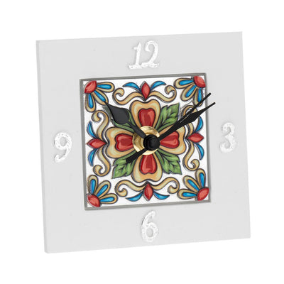 Bagutta Maiolica Rossa Orologio da Tavolo Quadrato Bianco 10x10 cm