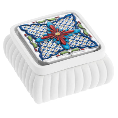 Bagutta Maiolica Blu Cofanetto Quadrato Bianco a Coste 8x8x4 cm