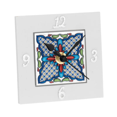 Bagutta Maiolica Blu Orologio da Tavolo Quadrato Bianco 10x10 cm