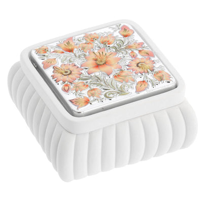 Bagutta Fiori Pesca Cofanetto Quadrato Bianco a Coste 8x8x4 cm