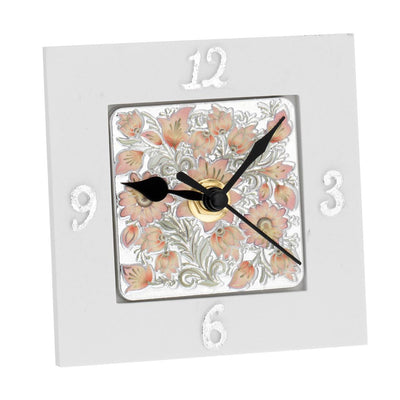 Bagutta Fiori Pesca Orologio da Tavolo Quadrato Bianco 10x10 cm