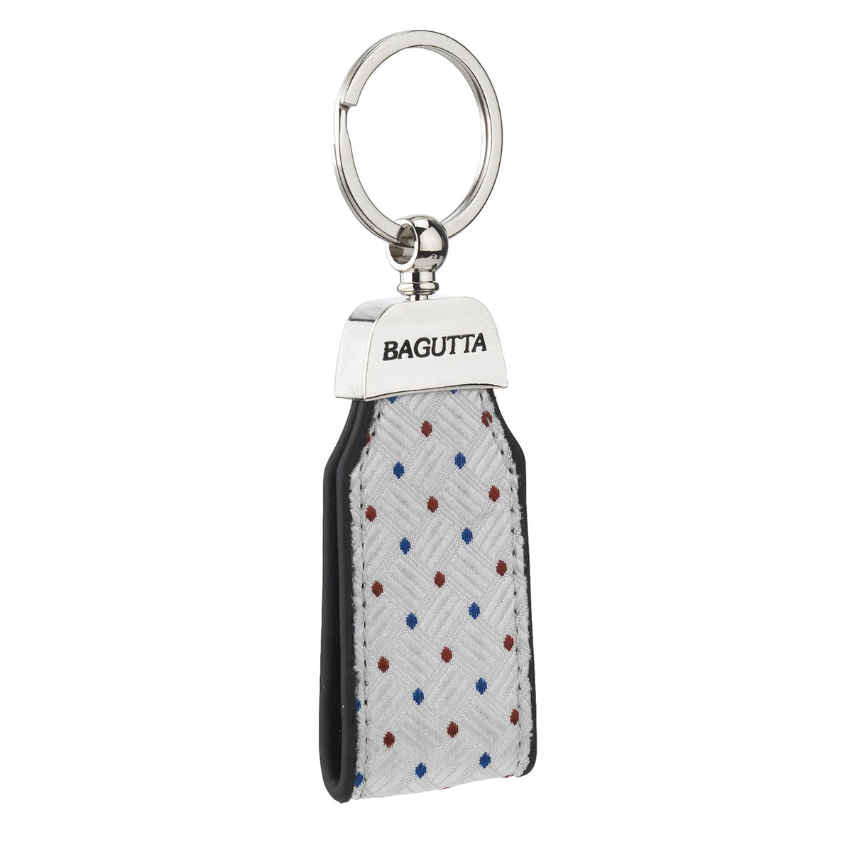 Bagutta Portachiavi ad Anello con Inserto in Tessuto Bianco Microfantasia Rossa e Blu 11 cm