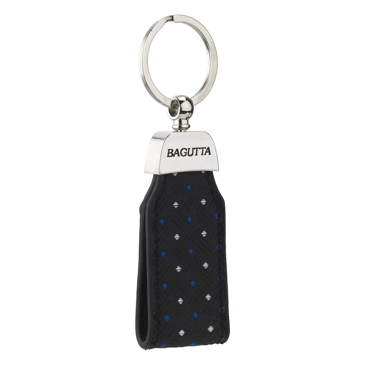 Bagutta Portachiavi ad Anello con Inserto in Tessuto Nero Microfantasia Blu 11 cm