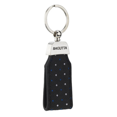 Bagutta Portachiavi ad Anello con Inserto in Tessuto Nero Microfantasia Blu 11 cm