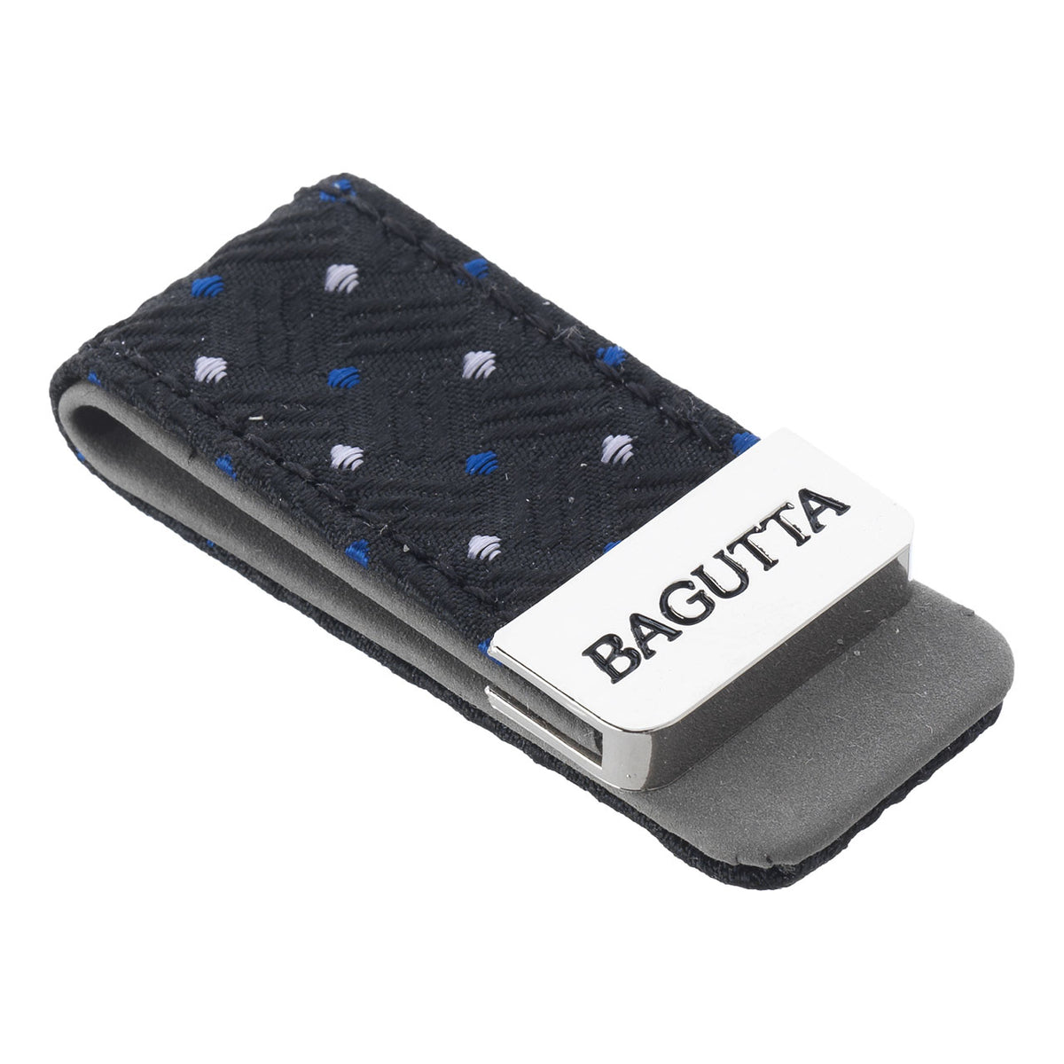 Bagutta Fermasoldi con Inserto in Tessuto Nero Fantasia Blu 6x3 cm
