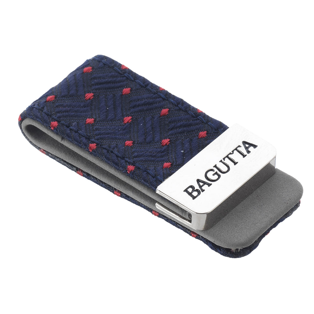 Bagutta Fermasoldi con Inserto in Tessuto Blu Fantasia Rossa 6x3 cm