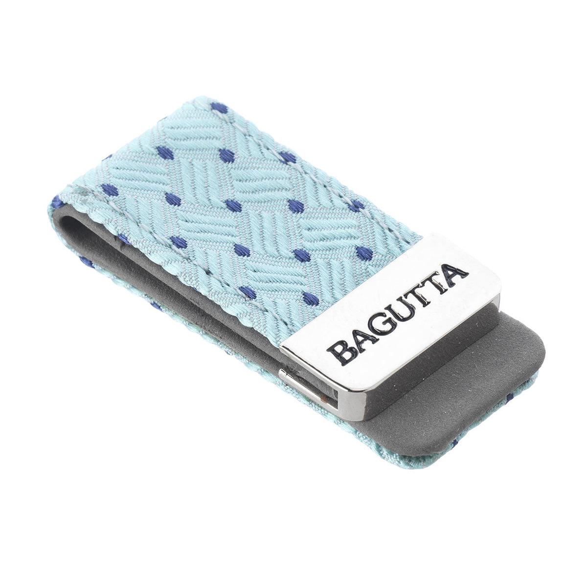 Bagutta Fermasoldi con Inserto in Tessuto Azzurro Fantasia Blu 6x3 cm