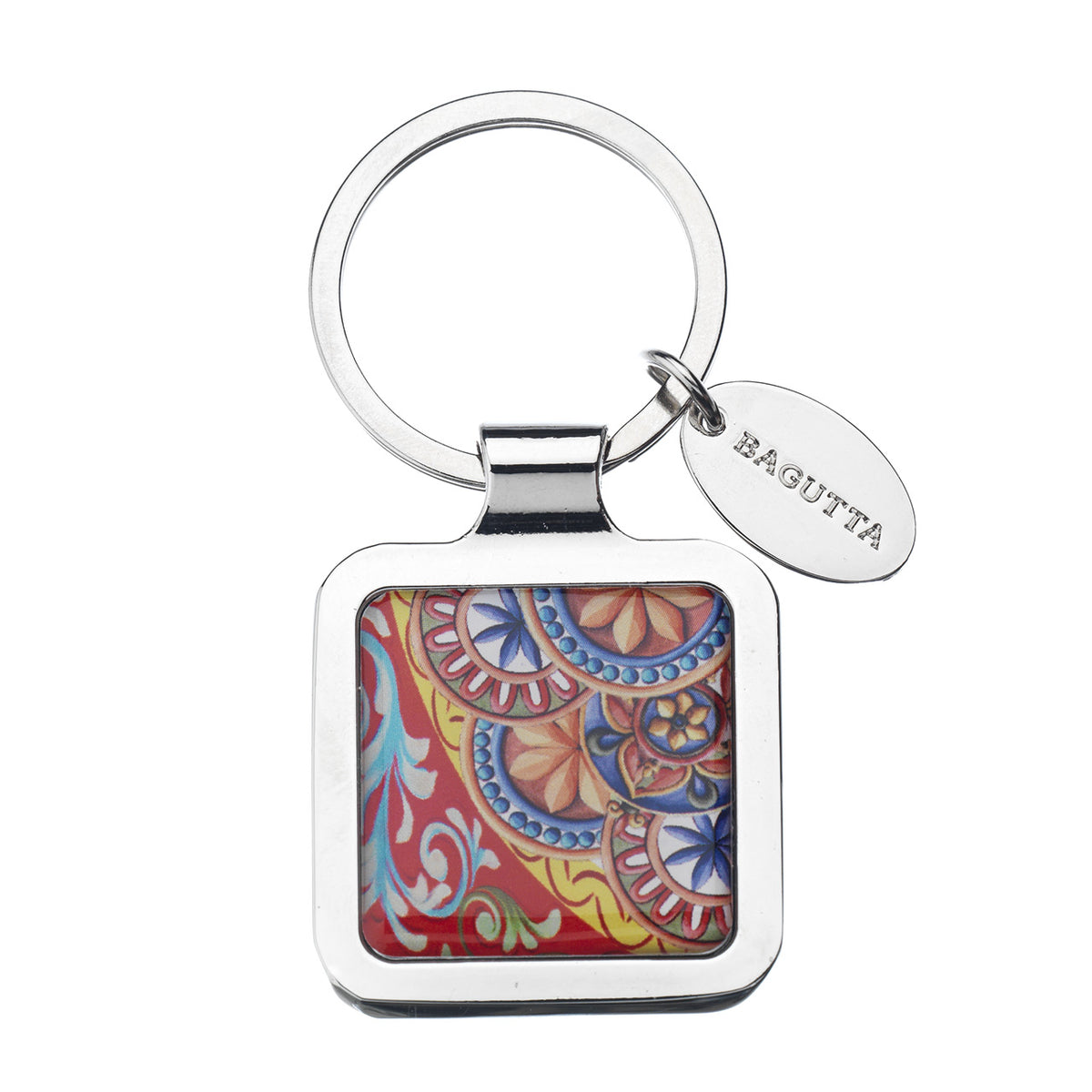 Bagutta La Terra del Sole Portachiavi Quadrato Motivo Ornamentale Rosso e Blu 7 cm