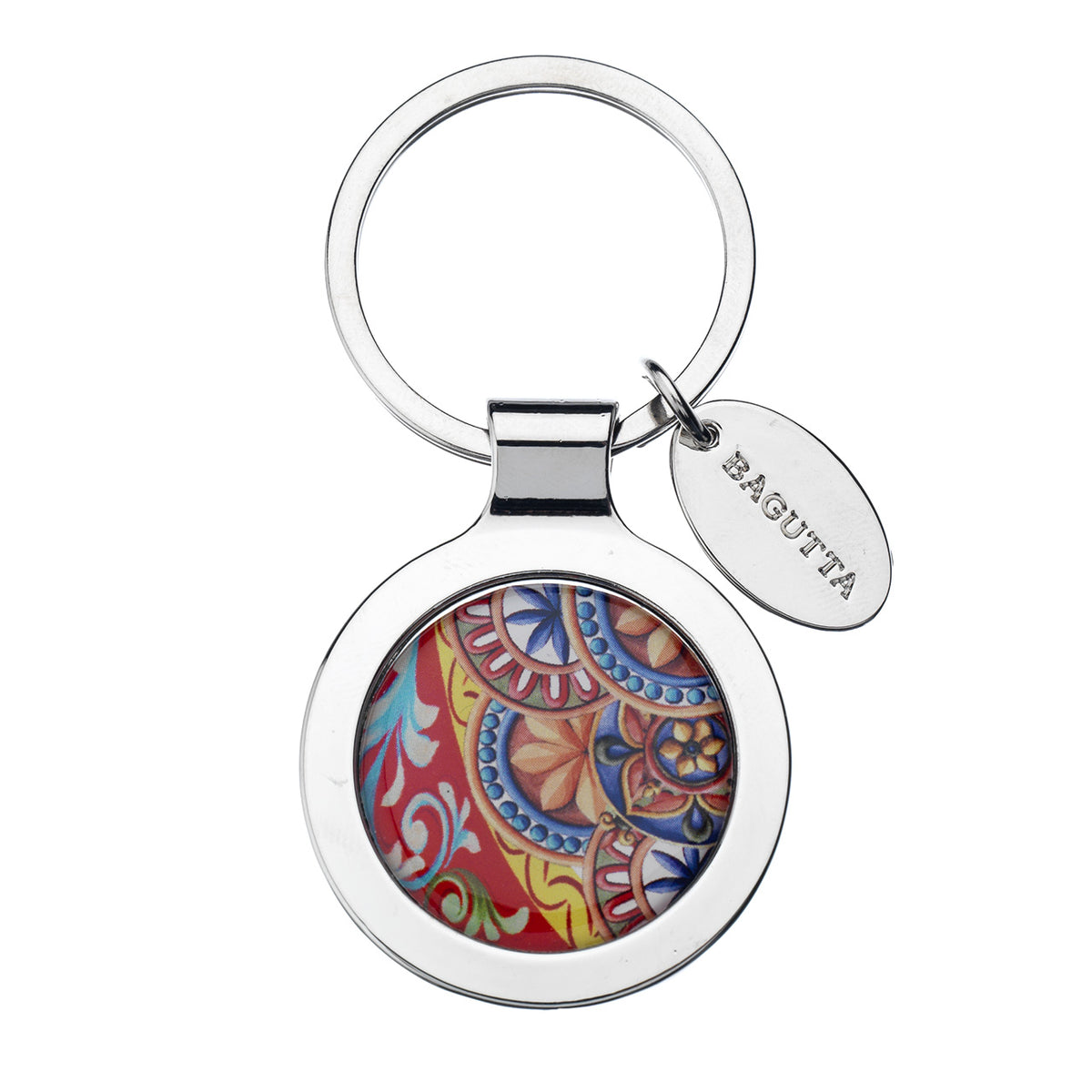 Bagutta La Terra del Sole Portachiavi Tondo Motivo Ornamentale Rosso e Blu 7 cm