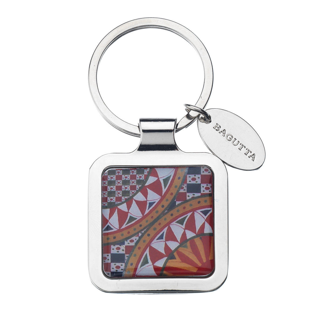 Bagutta La Terra del Sole Portachiavi Quadrato Motivo Geometrico Rosso 7 cm