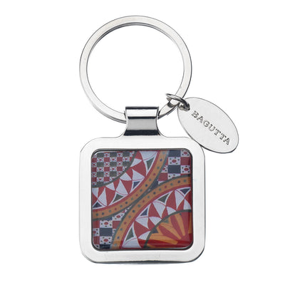 Bagutta La Terra del Sole Portachiavi Quadrato Motivo Geometrico Rosso 7 cm