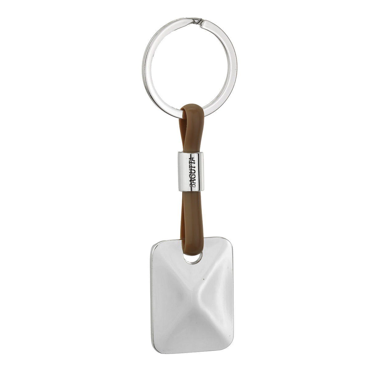 Bagutta Portachiavi Silver Plated con Targhetta Rettangolare e Cordino in Silicone Crema 11 cm