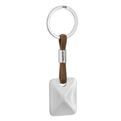 Bagutta Portachiavi Silver Plated con Targhetta Rettangolare e Cordino in Silicone Crema 11 cm
