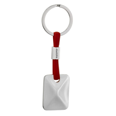 Bagutta Portachiavi Silver Plated con Targhetta Rettangolare e Cordino in Silicone Rosso 11 cm