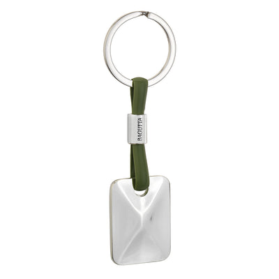 Bagutta Portachiavi Silver Plated con Targhetta Rettangolare e Cordino in Silicone Verde 11 cm