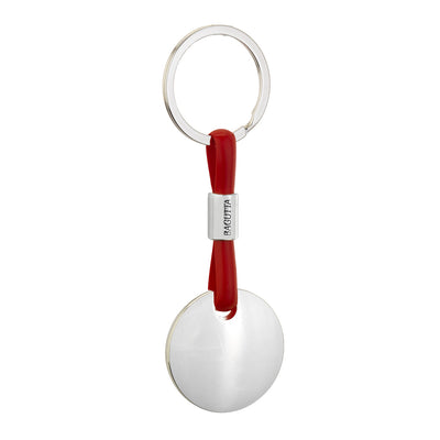Bagutta Portachiavi Silver Plated con Targhetta Tonda e Cordino in Silicone Rosso 11 cm