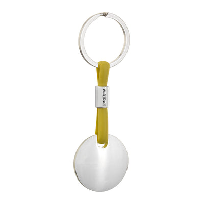 Bagutta Portachiavi Silver Plated con Targhetta Tonda e Cordino in Silicone Giallo 11 cm