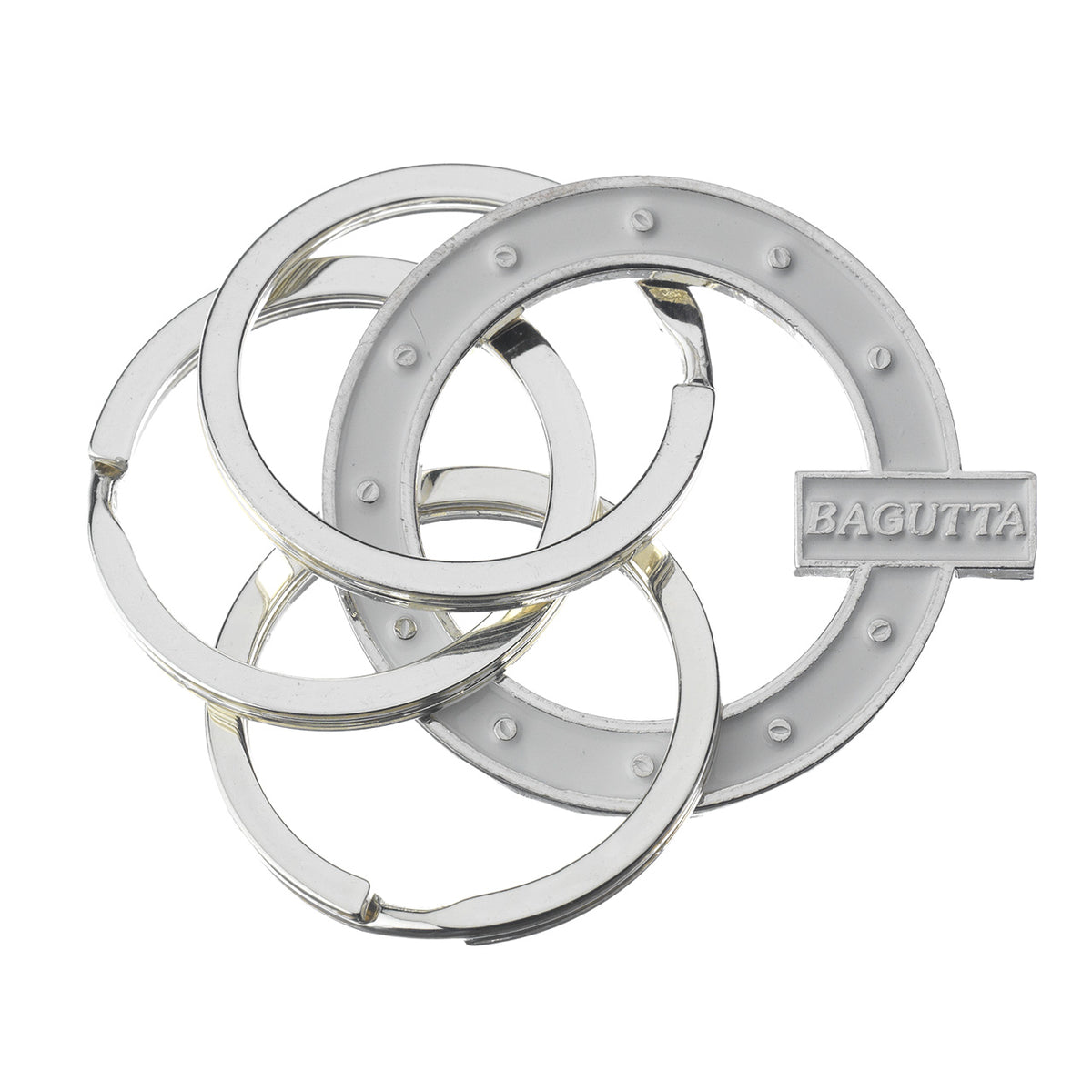 Bagutta Portachiavi Silver Plated con Decorazione Circolare Bianca Borchiata 8 cm