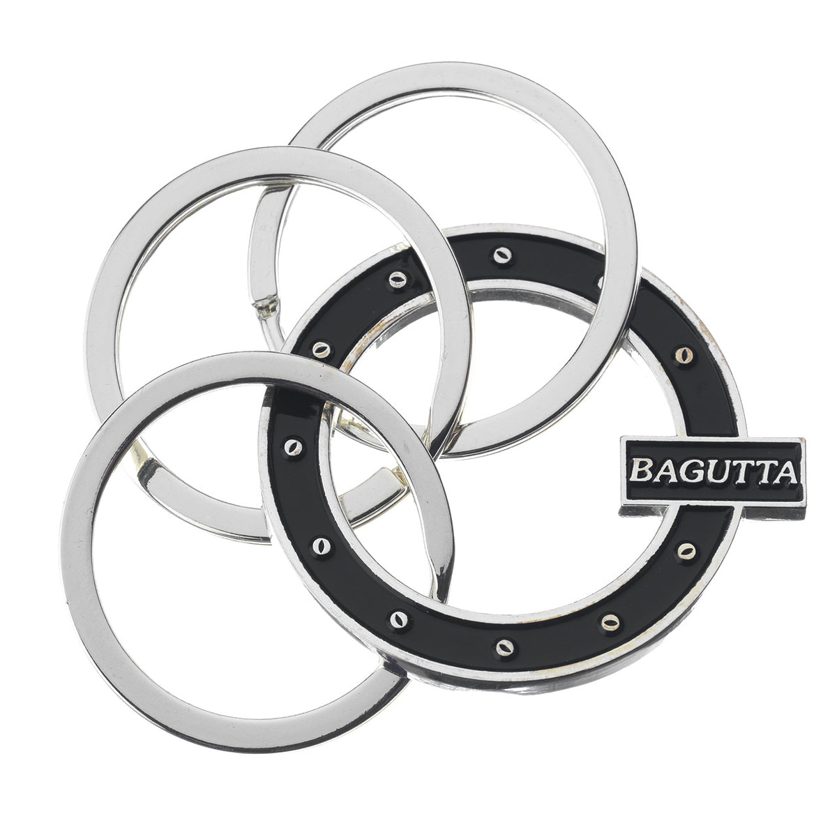 Bagutta Portachiavi Silver Plated con Decorazione Circolare Nera Borchiata 8 cm