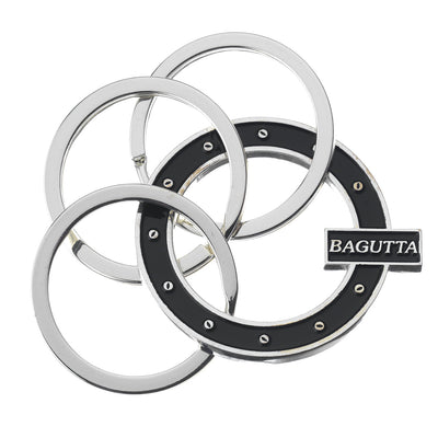 Bagutta Portachiavi Silver Plated con Decorazione Circolare Nera Borchiata 8 cm