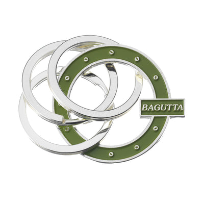Bagutta Portachiavi Silver Plated con Decorazione Circolare Verde Borchiata 8 cm