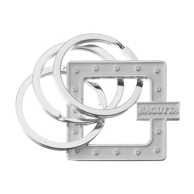 Bagutta Portachiavi Silver Plated con Decorazione Quadrata Bianca Borchiata 8 cm