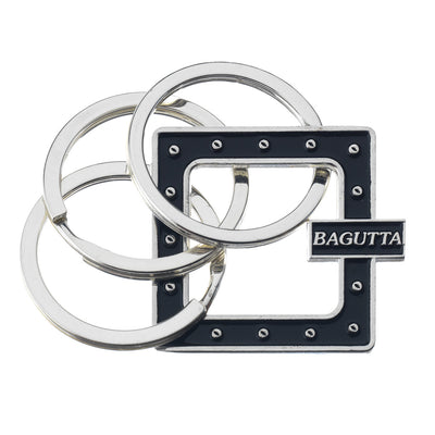 Bagutta Portachiavi Silver Plated con Decorazione Quadrata Nera Borchiata 8 cm