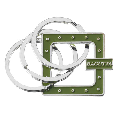 Bagutta Portachiavi Silver Plated con Decorazione Quadrata Verde Borchiata 8 cm