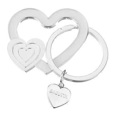 Bagutta Portachiavi Silver Plated Cuore Bianco con Cuore in Rilievo 7 cm