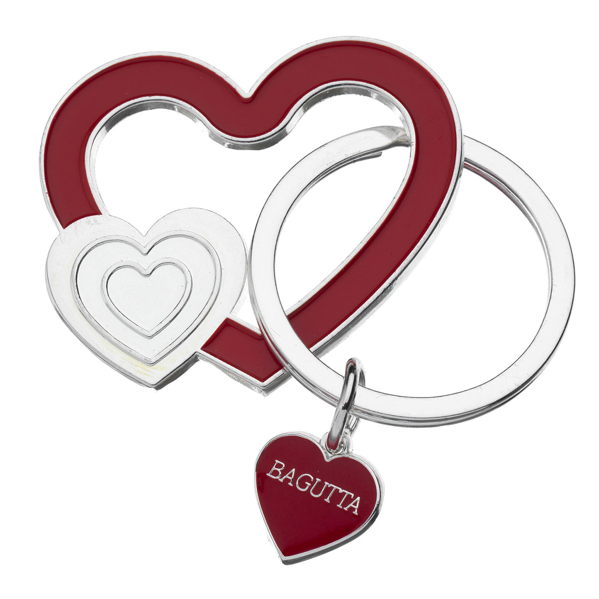 Bagutta Portachiavi Silver Plated Cuore Rosso con Cuore in Rilievo 7 cm