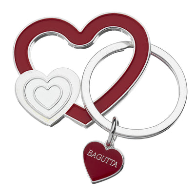 Bagutta Portachiavi Silver Plated Cuore Rosso con Cuore in Rilievo 7 cm