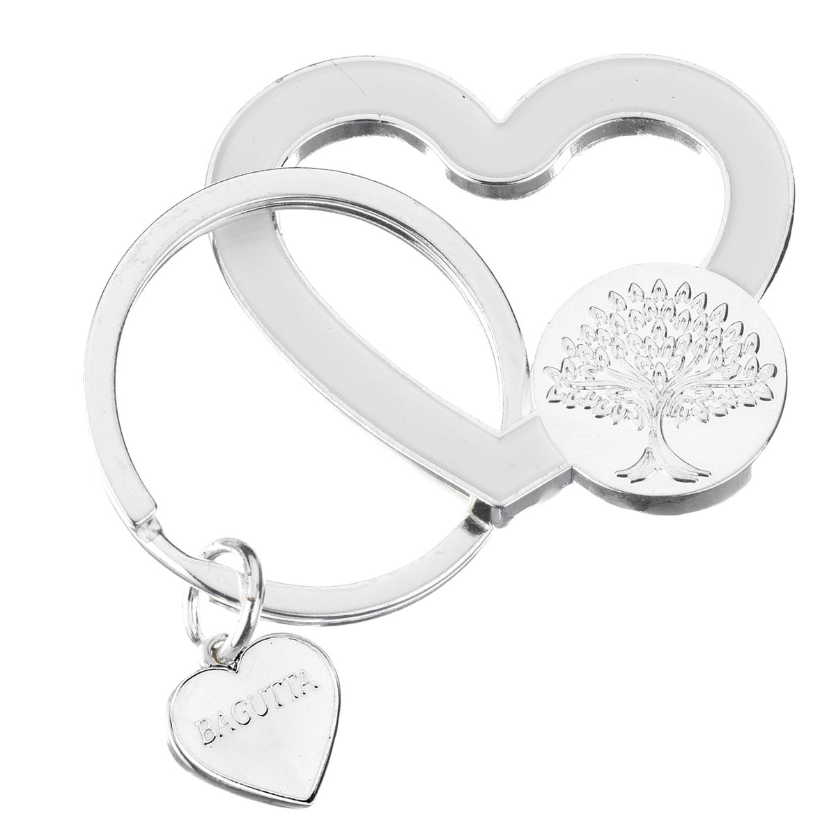 Bagutta Portachiavi Silver Plated Cuore Bianco con Albero della Vita 7 cm