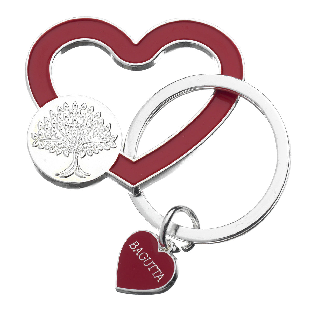 Bagutta Portachiavi Silver Plated Cuore Rosso con Albero della Vita 7 cm