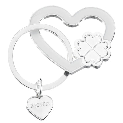 Bagutta Portachiavi Silver Plated Cuore Bianco con Quadrifoglio 7 cm