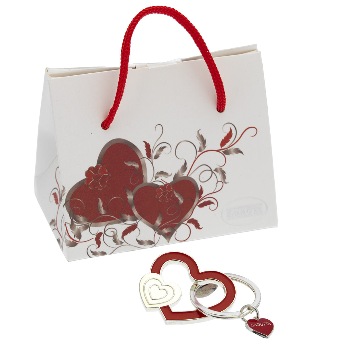Bagutta Portachiavi Silver Plated Cuore Bianco con Quadrifoglio 7 cm