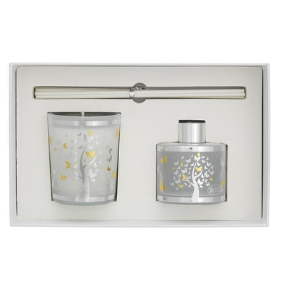 Bagutta Silver Flames Set Diffusore con Bastoncini e Candela Vaniglia Noir Albero con Farfalle 50 ml + 70 g
