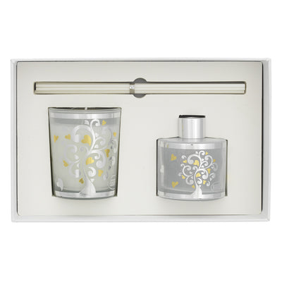 Bagutta Silver Flames Set Diffusore con Bastoncini e Candela Vaniglia Noir Albero con Cuori 50 ml + 70 g