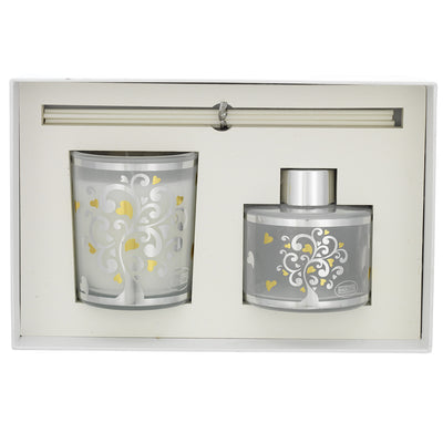 Bagutta Silver Flames Set Diffusore con Bastoncini e Candela Vaniglia Noir Albero con Cuori 100 ml + 150 g