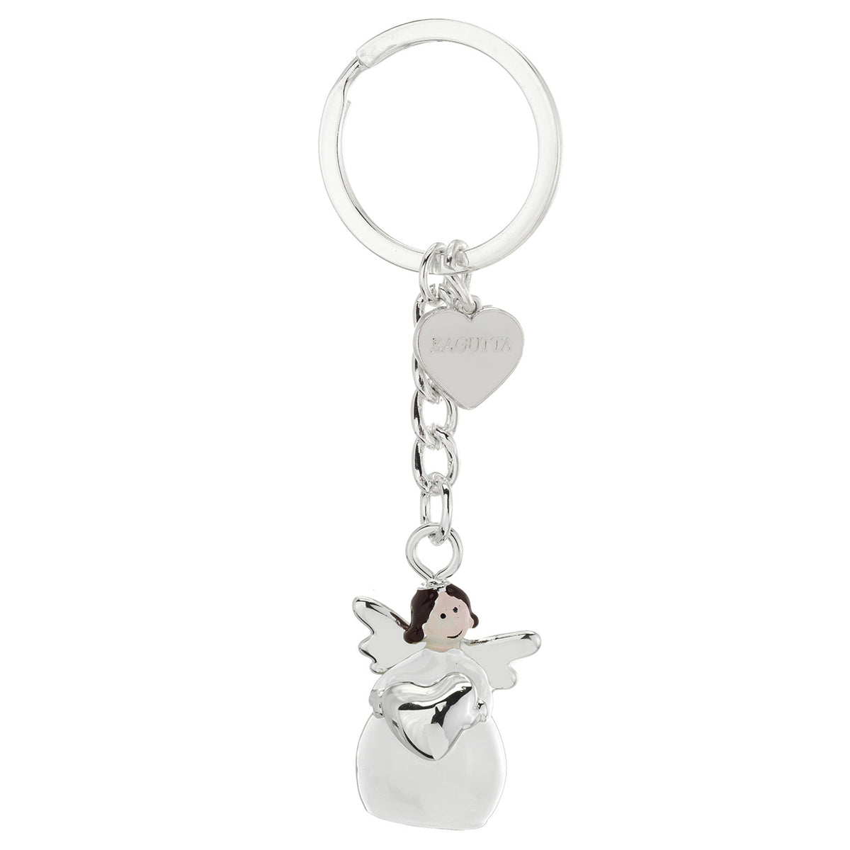 Bagutta Portachiavi Angelo in Metallo Silver Plated con Cuore Abito Bianco 9 cm