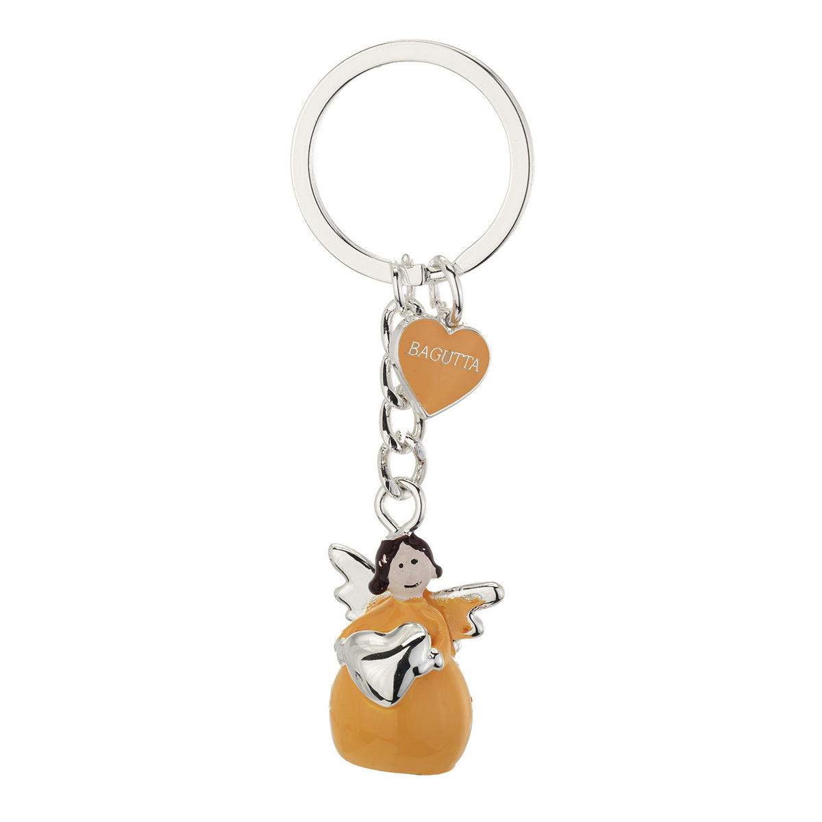 Bagutta Portachiavi Angelo in Metallo Silver Plated con Cuore Abito Salmone 9 cm