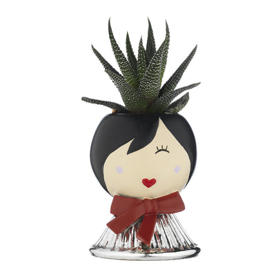 Bagutta Belle Époque Piantina Naturale Assortita Portavaso Viso con Ciuffo e Fiocco Rosso 9 cm