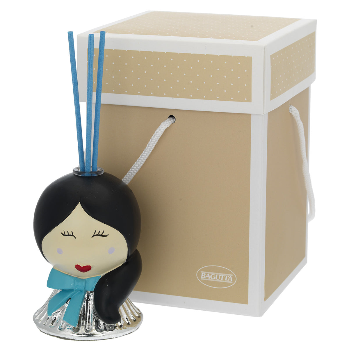 Bagutta Belle Époque Profumatore per Ambienti Viso con Coda e Fiocco Azzurro 9 cm