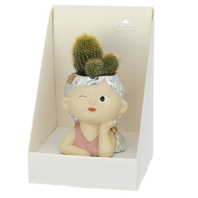 Bagutta Piantina Naturale Assortita Portavaso Viso con Occhiolino Rosa 9 cm