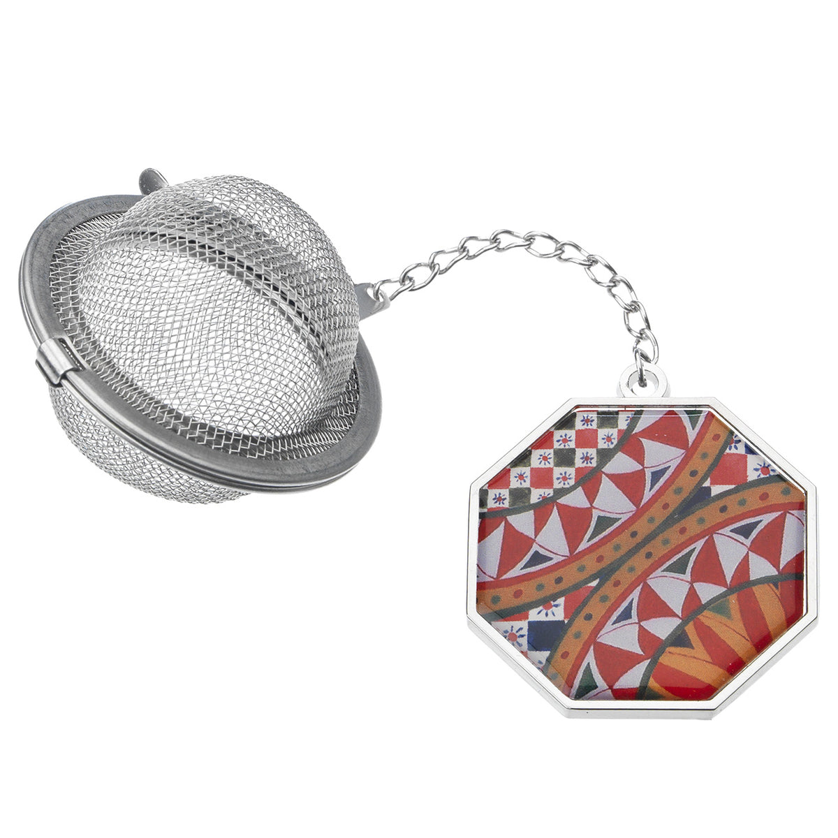 Bagutta La Terra del Sole Infusore per Tè a Sfera con Ciondolo Motivo Geometrico Rosso 4x20 cm