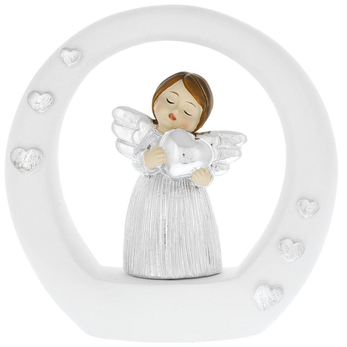 Bagutta Angioletto Argentato su Cerchio Bianco con Cuore 12 cm