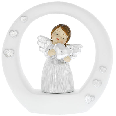 Bagutta Angioletto Argentato su Cerchio Bianco con Cuore 12 cm